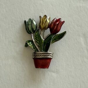 Tulip Flowers Pot Pin Brooch Jewelry Plant 1.75"